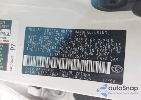 2015 Toyota Camry Se from USA, damaged, VIN 4T1BF1FK8FU058635